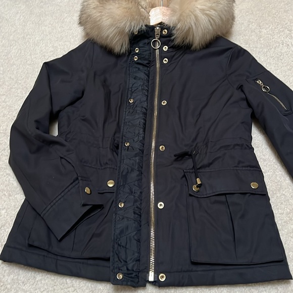 TOPSHOP Faux Fur Parka Navy Jacket - Picture 9 of 11